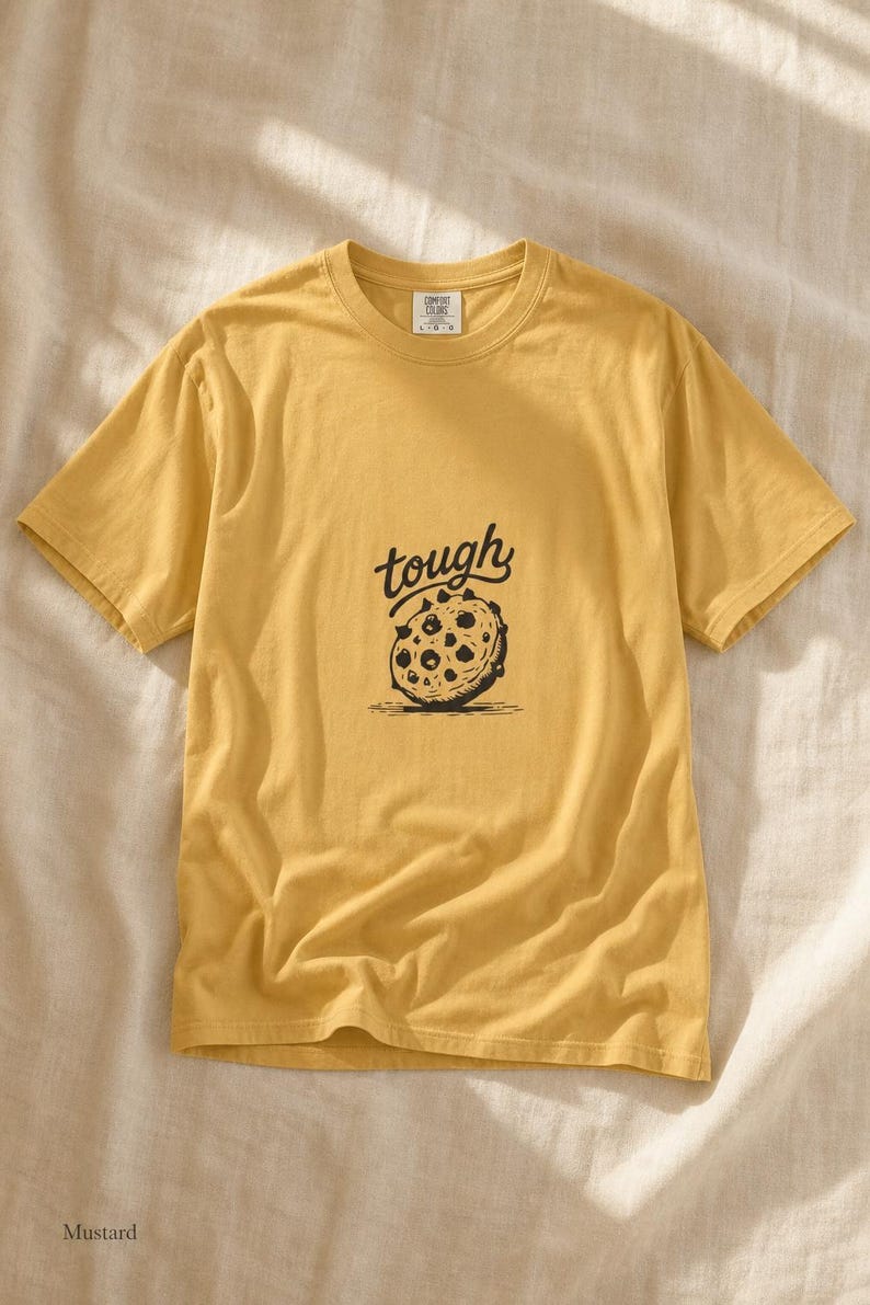 Tough Cookie T-Shirt, Hand-Lettered Chocolate Chip Cookie Graphic Tee, Black and White Ink Illustration Shirt zdjęcie 1