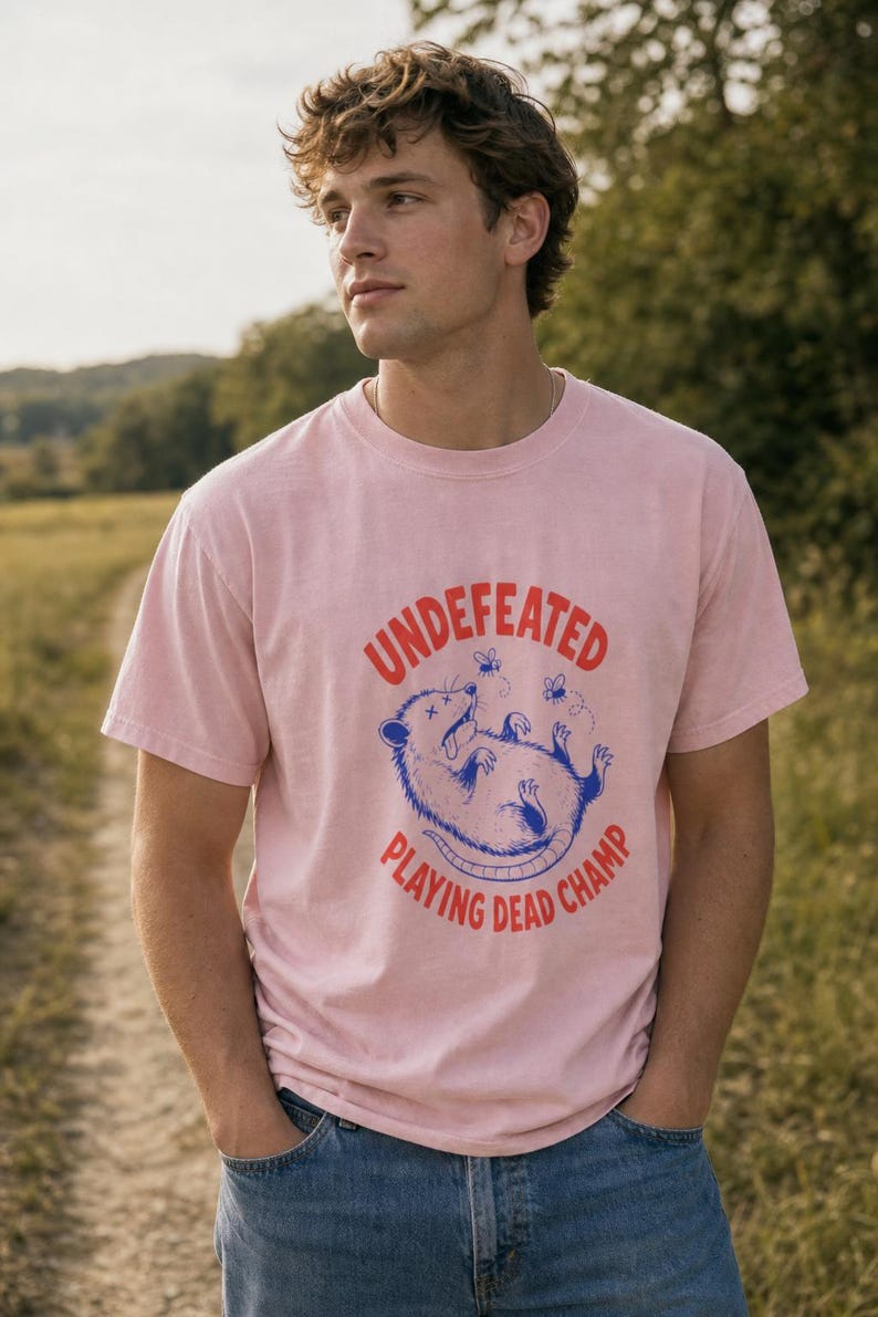 Invaincu Playing Dead Champ T-shirt Opossum T-shirt drôle de bande dessinée Possum T-shirt graphique animal étrange image 3