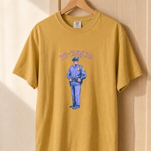 Re-imagine Police Officer T-Shirt Comic Style Cop Illustration Tee Community Reform Graphic Shirt Gift image 12