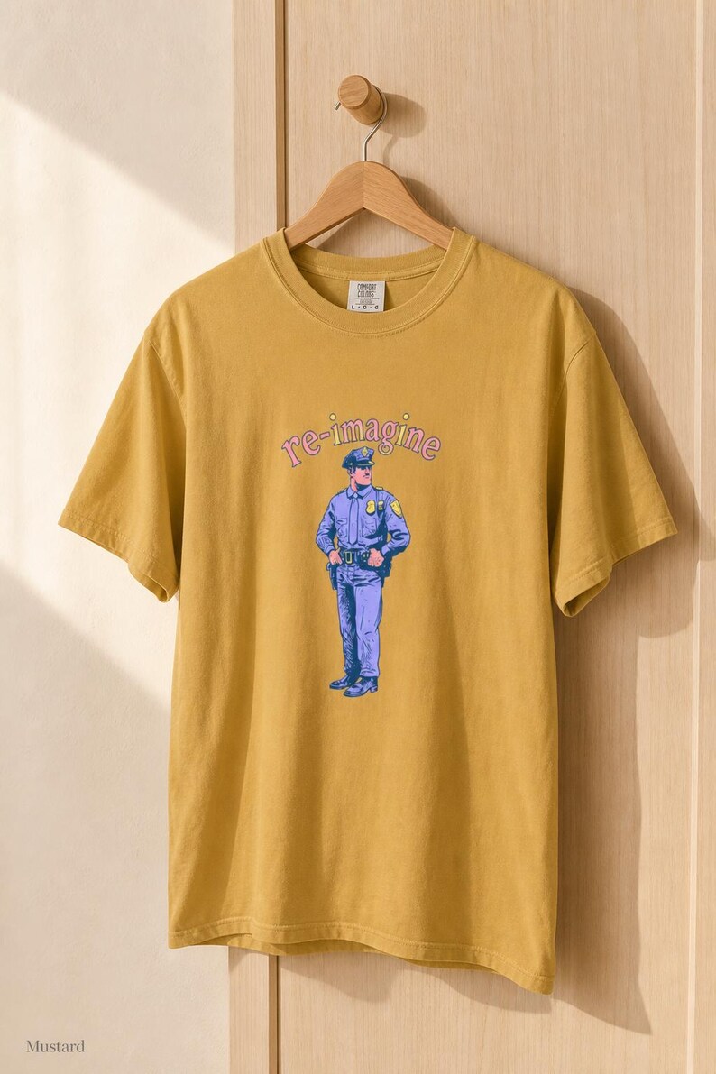 Re-imagine Police Officer T-Shirt Comic Style Cop Illustration Tee Community Reform Graphic Shirt Gift image 12