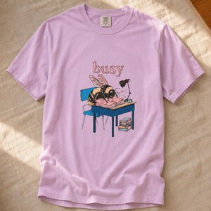 Busy Bee at Desk T-Shirt, Bumblebee Studying Illustration Tee, Bookish Cottagecore Graphic Shirt, Hard Worker Gift image 18
