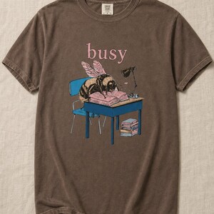 Busy Bee at Desk T-Shirt, Bumblebee Studying Illustration Tee, Bookish Cottagecore Graphic Shirt, Hard Worker Gift image 17