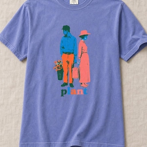 Plant Couple T-Shirt, Retro Screenprint Style Tee with Gardeners Holding Flowers and Watering Can, Cottage Garden Graphic Tee image 15