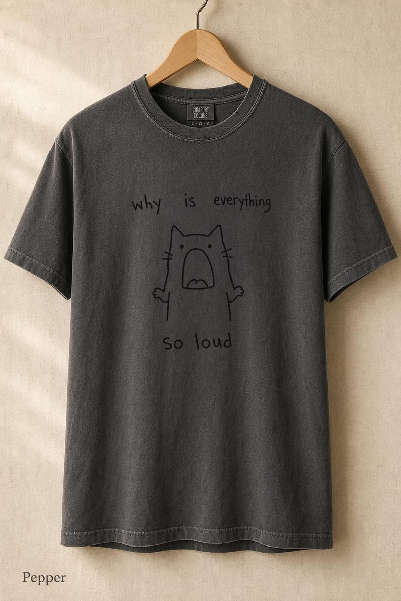 Why Is Everything So Loud Screaming Cat T-Shirt, Funny Doodle Cat Tee, Introvert Overstimulated Shirt, Minimalist Line Drawing imagem 12