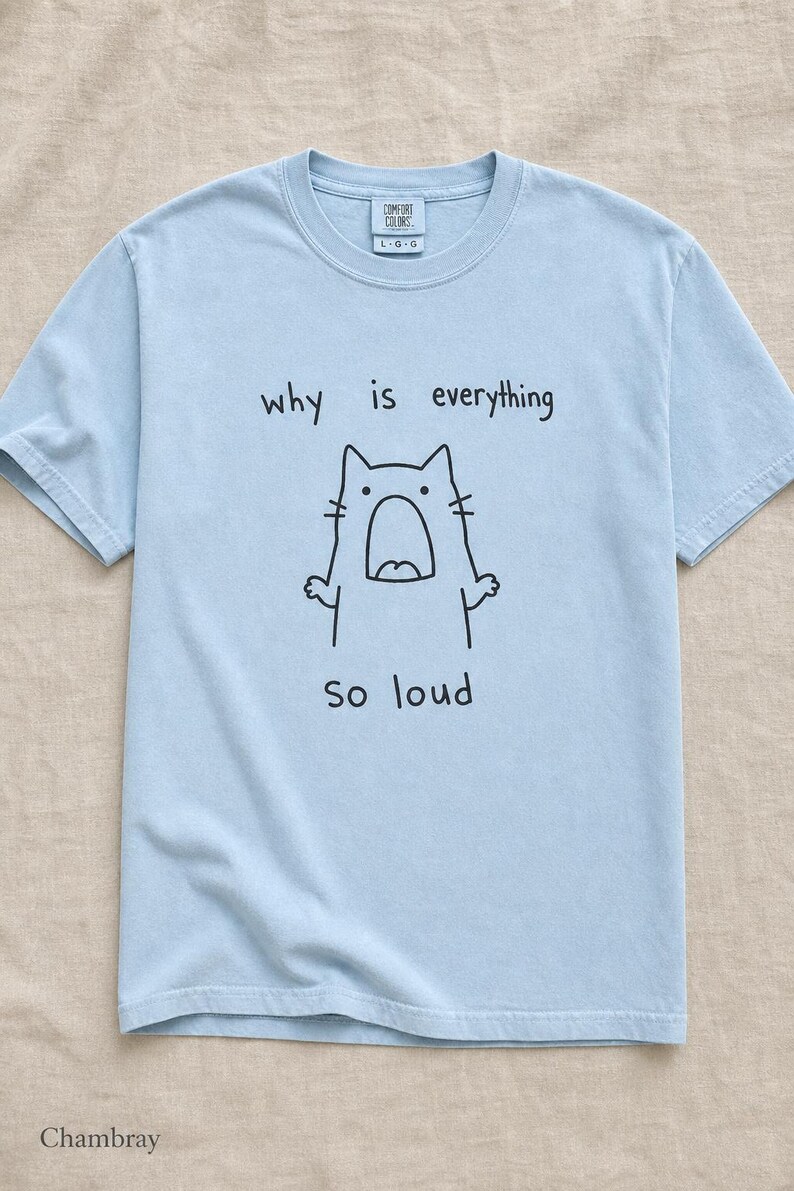 Why Is Everything So Loud Screaming Cat T-Shirt, Funny Doodle Cat Tee, Introvert Overstimulated Shirt, Minimalist Line Drawing imagem 8
