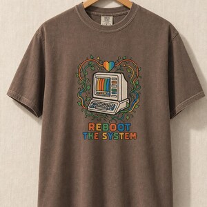 Reboot The System T-Shirt, Retro Computer with Vines and Rainbow Heart Tee, Vintage PC Graphic Cottagecore Tech Shirt image 17