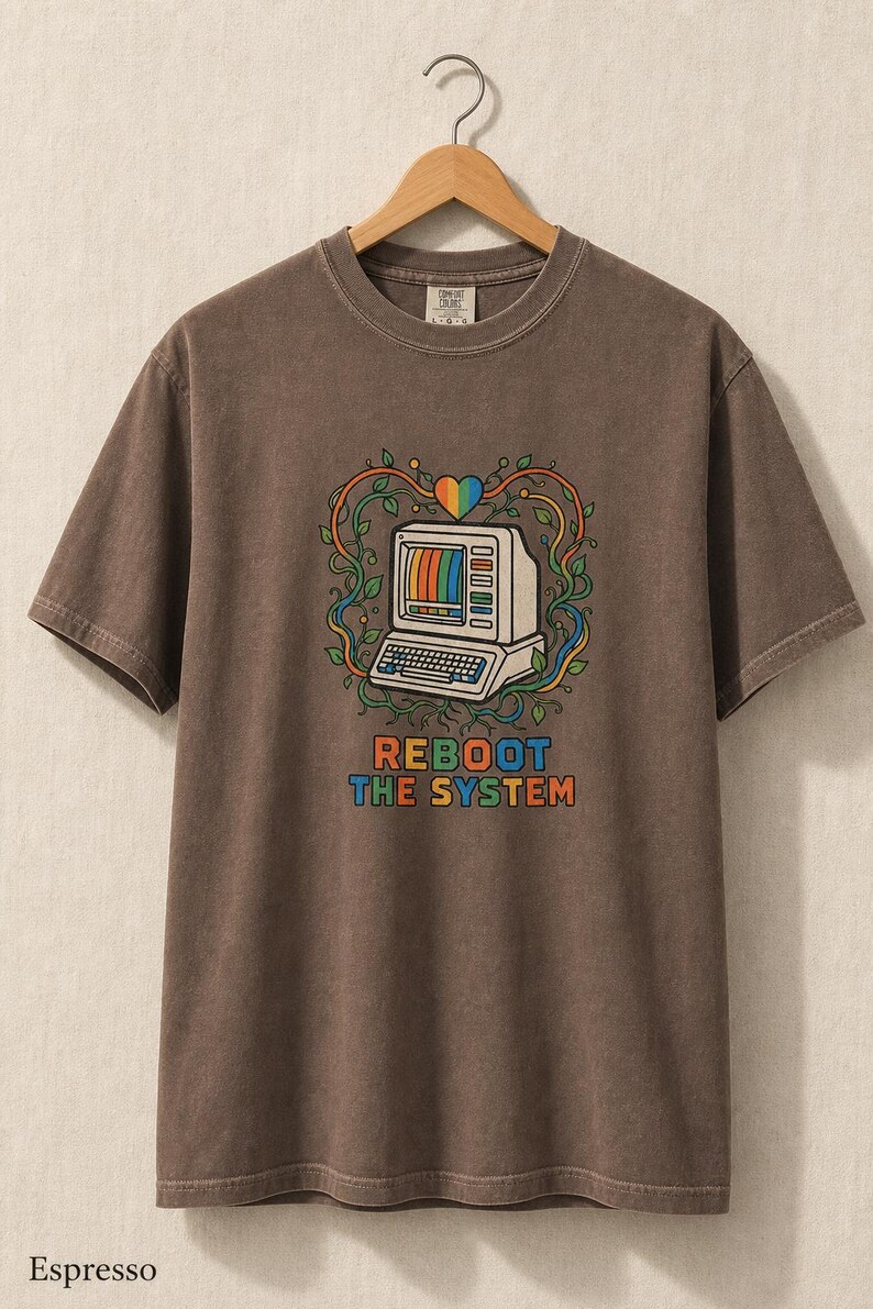 Reboot The System T-Shirt, Retro Computer with Vines and Rainbow Heart Tee, Vintage PC Graphic Cottagecore Tech Shirt image 17