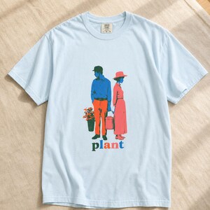 Plant Couple T-Shirt, Retro Screenprint Style Tee with Gardeners Holding Flowers and Watering Can, Cottage Garden Graphic Tee image 8