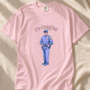 Re-imagine Police Officer T-Shirt Comic Style Cop Illustration Tee Community Reform Graphic Shirt Gift image 8
