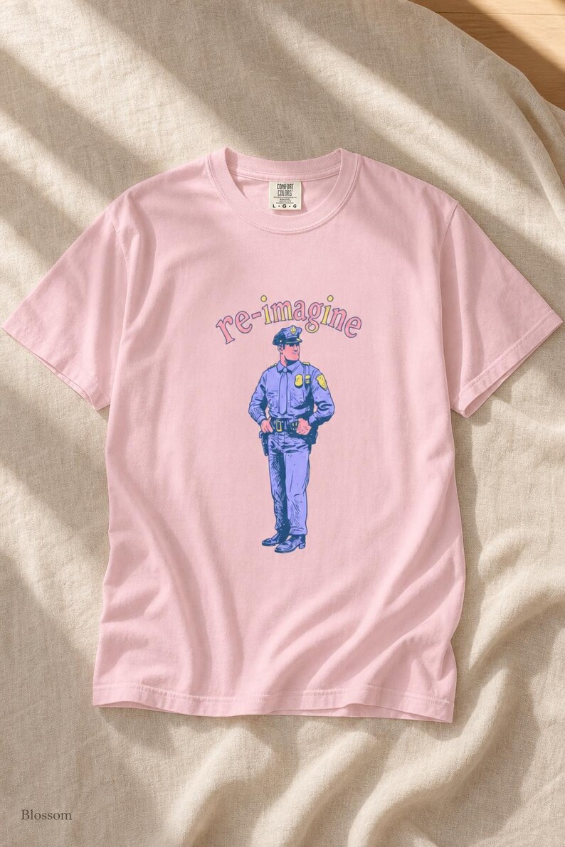 Re-imagine Police Officer T-Shirt Comic Style Cop Illustration Tee Community Reform Graphic Shirt Gift image 8