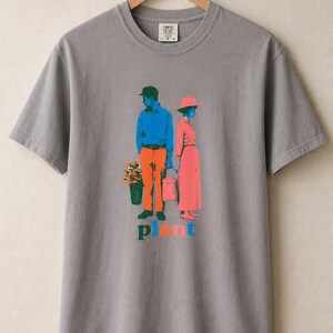 Plant Couple T-Shirt, Retro Screenprint Style Tee with Gardeners Holding Flowers and Watering Can, Cottage Garden Graphic Tee image 12