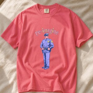Re-imagine Police Officer T-Shirt Comic Style Cop Illustration Tee Community Reform Graphic Shirt Gift image 16