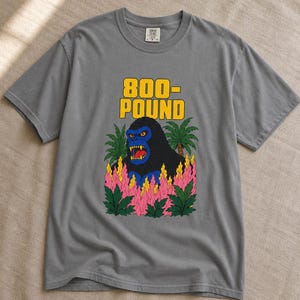 800-Pound Gorilla T-Shirt Pulp Poster Kaiju Tee Bold Flat Color Screenprint Style Roaring Ape Palm Trees Graphic Tee image 14