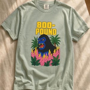 800-Pound Gorilla T-Shirt Pulp Poster Kaiju Tee Bold Flat Color Screenprint Style Roaring Ape Palm Trees Graphic Tee image 5