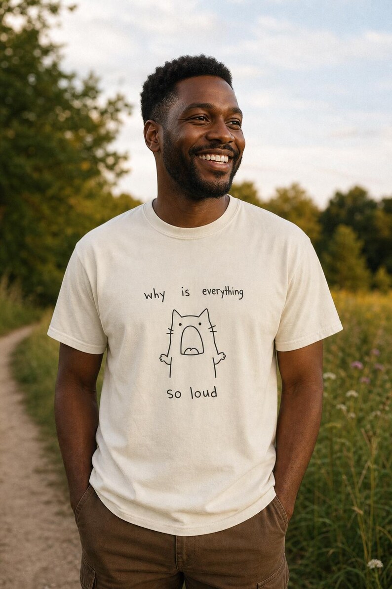 Why Is Everything So Loud Screaming Cat T-Shirt, Funny Doodle Cat Tee, Introvert Overstimulated Shirt, Minimalist Line Drawing imagem 2
