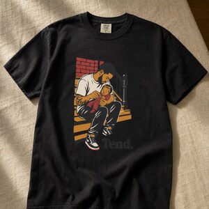 Tend Father and Baby Brownstone Stoop T-Shirt Bold Comic Illustration Fatherhood Graphic Tee Black Dad Gift 画像 6