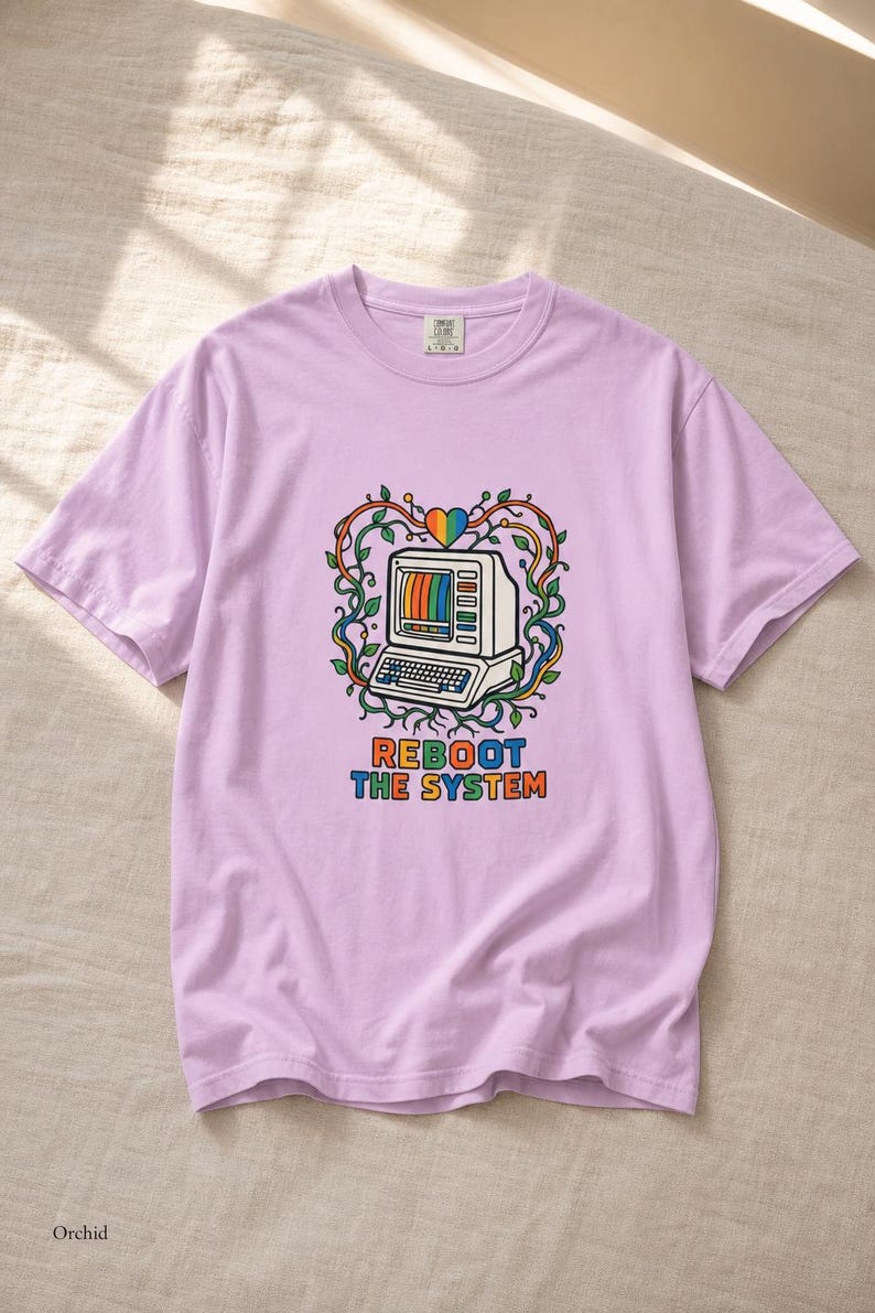 Reboot The System T-Shirt, Retro Computer with Vines and Rainbow Heart Tee, Vintage PC Graphic Cottagecore Tech Shirt image 18