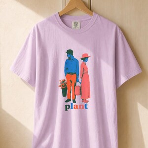 Plant Couple T-Shirt, Retro Screenprint Style Tee with Gardeners Holding Flowers and Watering Can, Cottage Garden Graphic Tee image 17