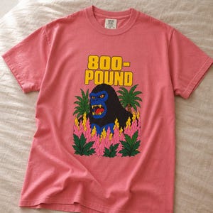 800-Pound Gorilla T-Shirt Pulp Poster Kaiju Tee Bold Flat Color Screenprint Style Roaring Ape Palm Trees Graphic Tee image 15
