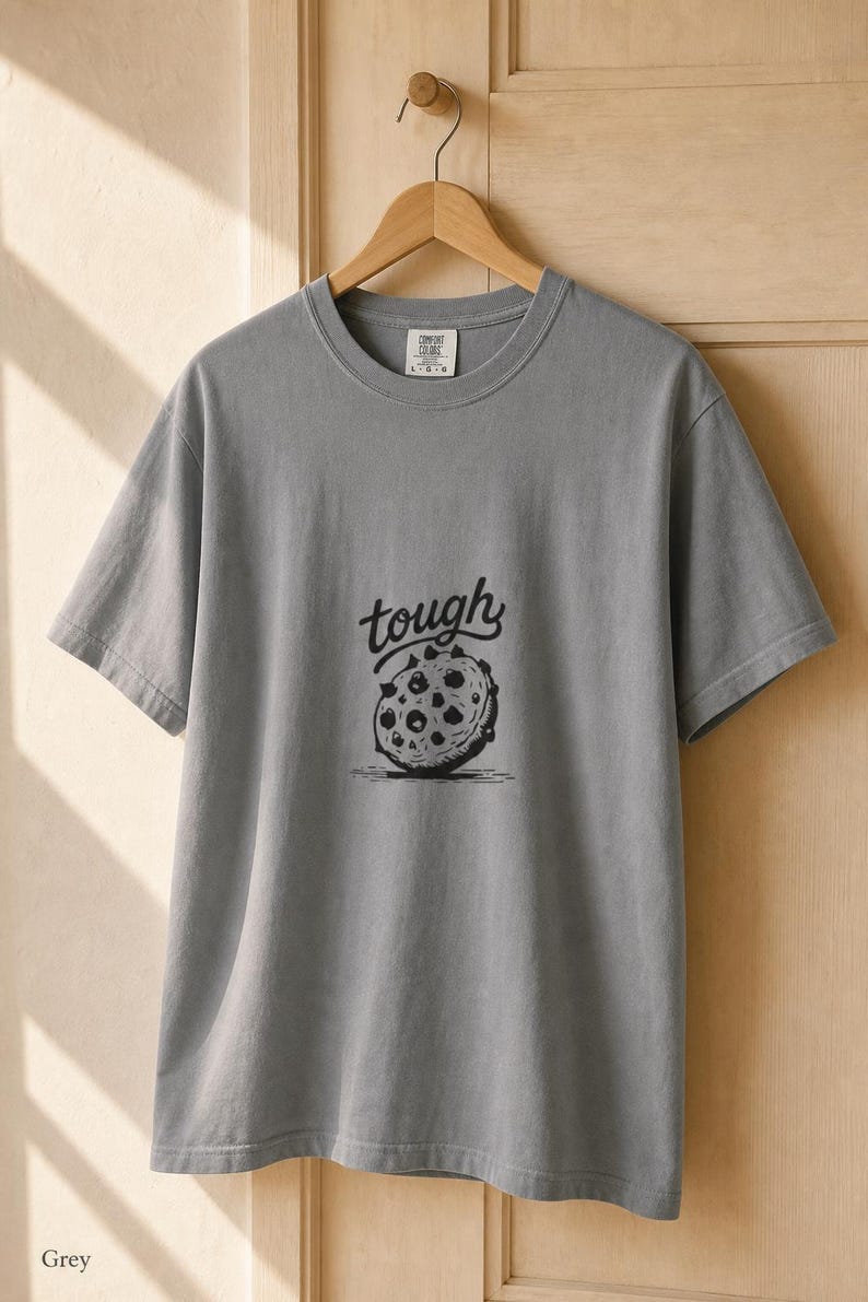 Tough Cookie T-Shirt, Hand-Lettered Chocolate Chip Cookie Graphic Tee, Black and White Ink Illustration Shirt zdjęcie 13