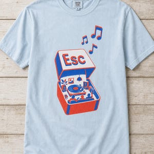 T-shirt tourne-disque clé d'échappement à impression Riso image 9