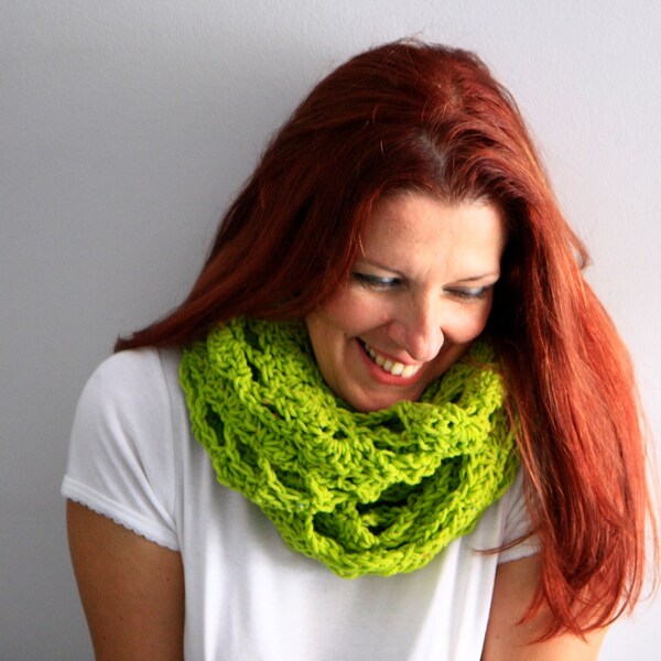 Infinity scarf eternity scarf in apple green, Callisto, winter fashion, ready to ship