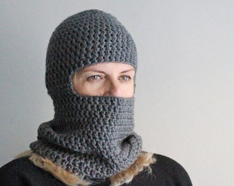 Balaclava knit hat, balaclava ski mask, crochet balaclava, winter full face, snowboard knit mask, chunky ski knit mask, grey balaclava