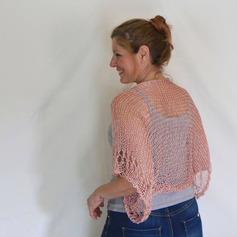 Dusty Pink Shrug Loose Knit Shrug Shimmering Bolero Cotton Etsy New