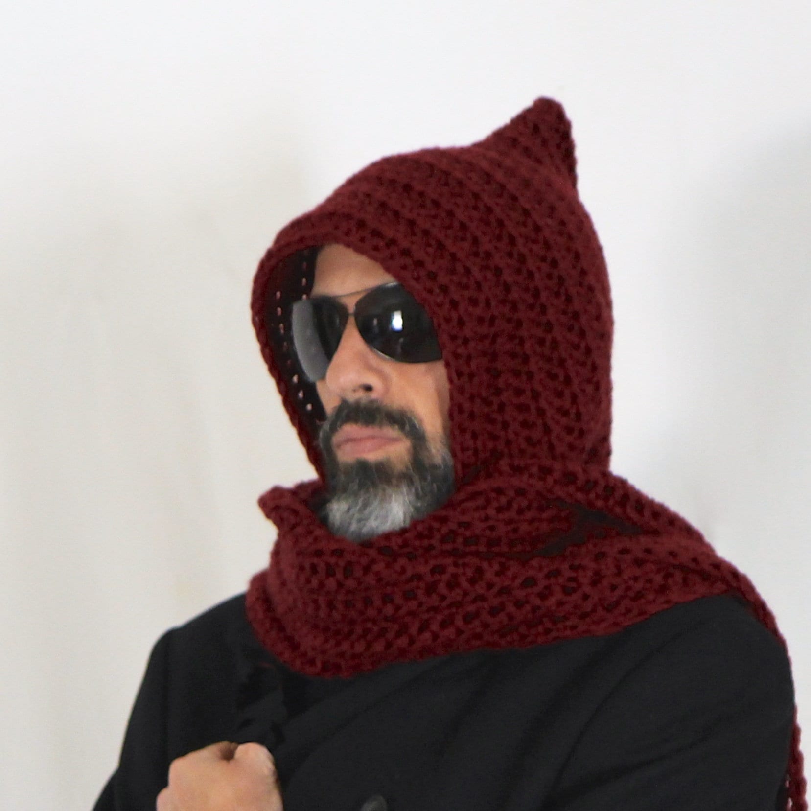 Mens long hooded scarf burgundy hooded scarf open ends Etsy