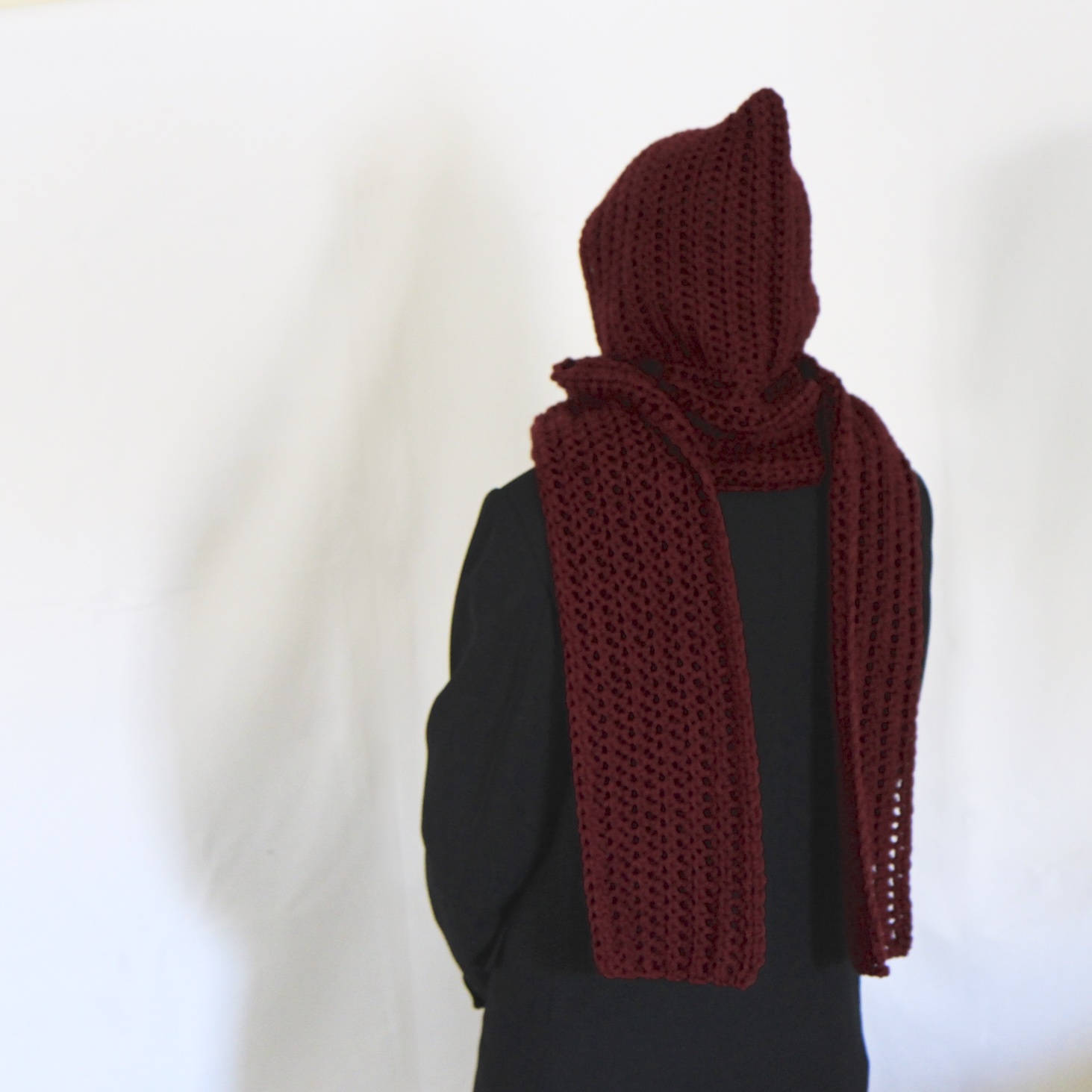 Mens Long Hooded Scarf Burgundy Hooded Scarf Open Ends Etsy UK