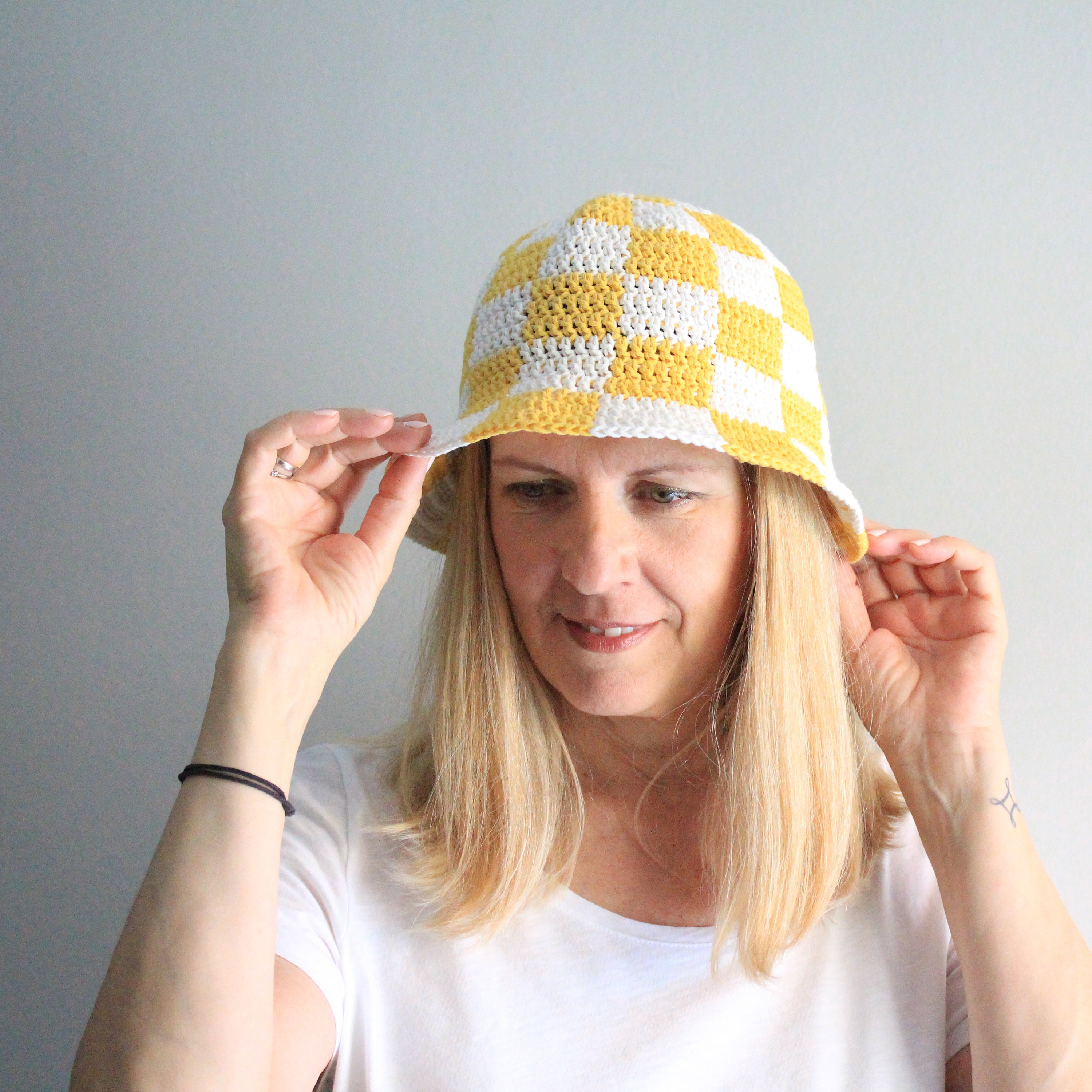 Checkered Bucket Hat Y2k Crochet Hat Crochet Bucket Hat Etsy