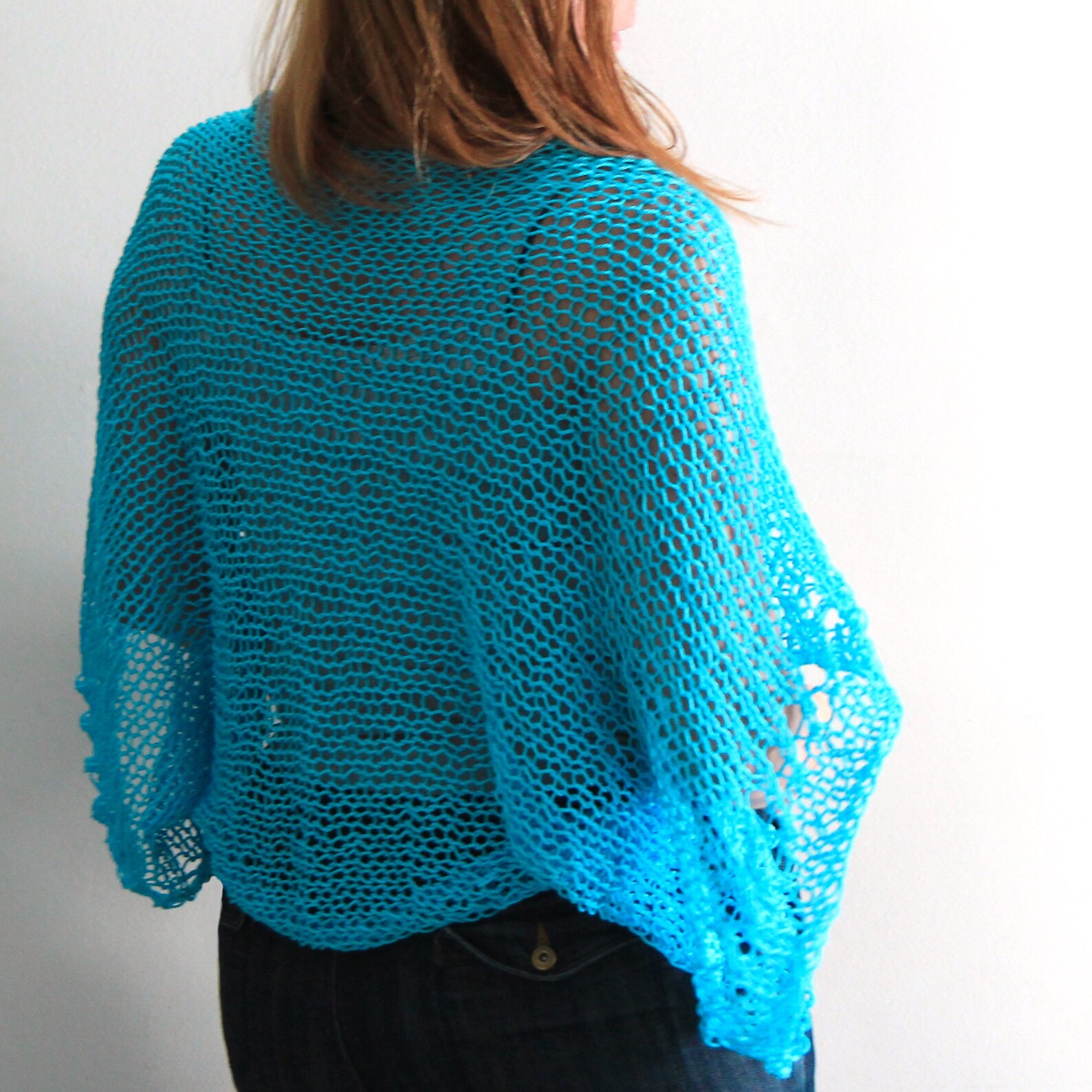 Turquoise Shrug Cotton Shrug Summer Shrug Loose Knit Shrug Etsy
