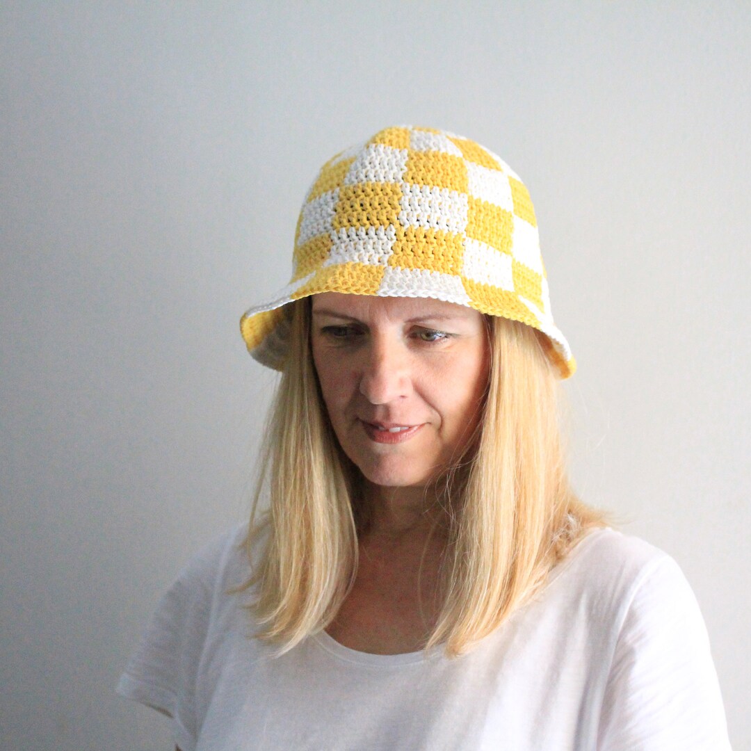 Checkered Bucket Hat Y2k Crochet Hat Crochet Bucket Hat Etsy