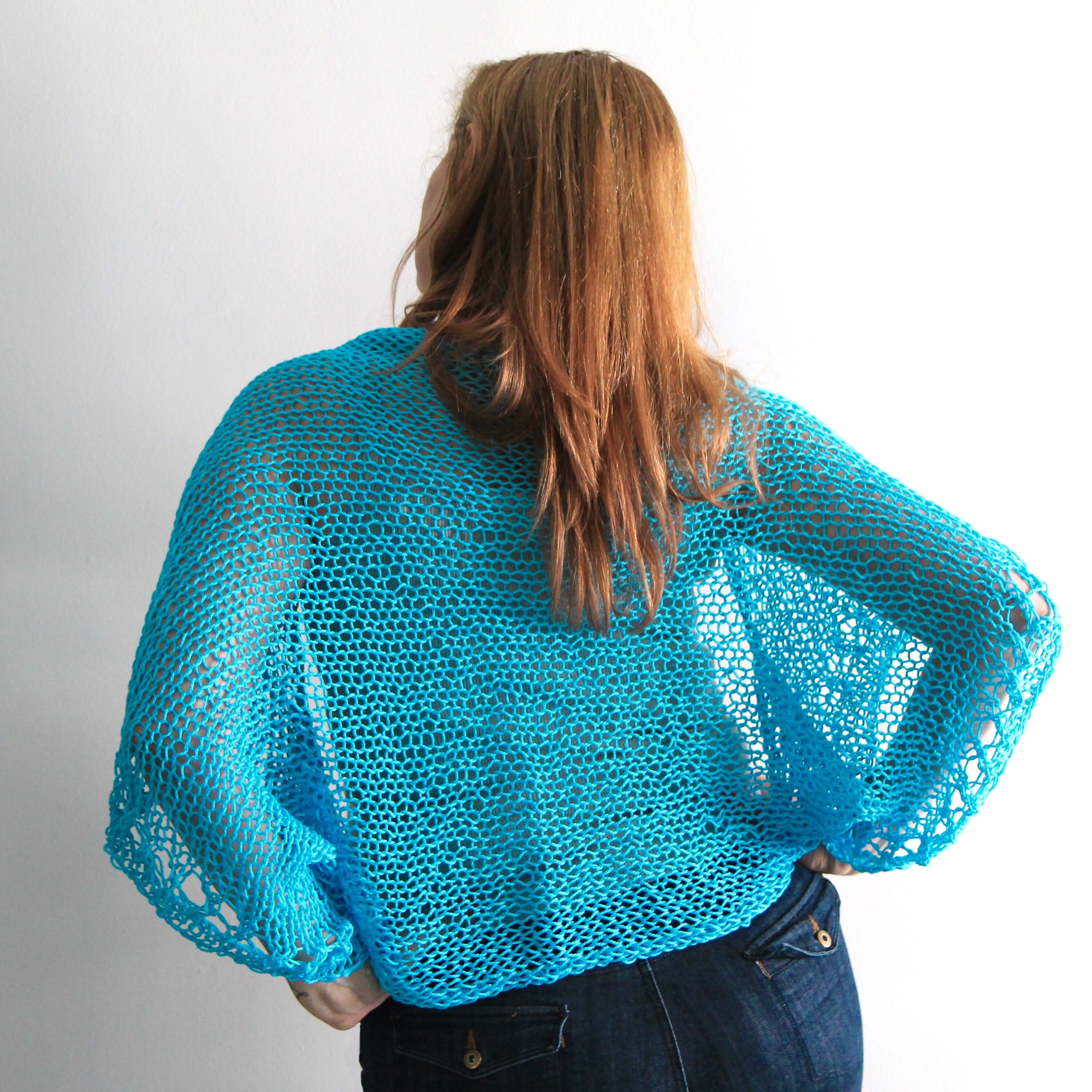 Turquoise Shrug Cotton Shrug Summer Shrug Loose Knit Shrug Etsy