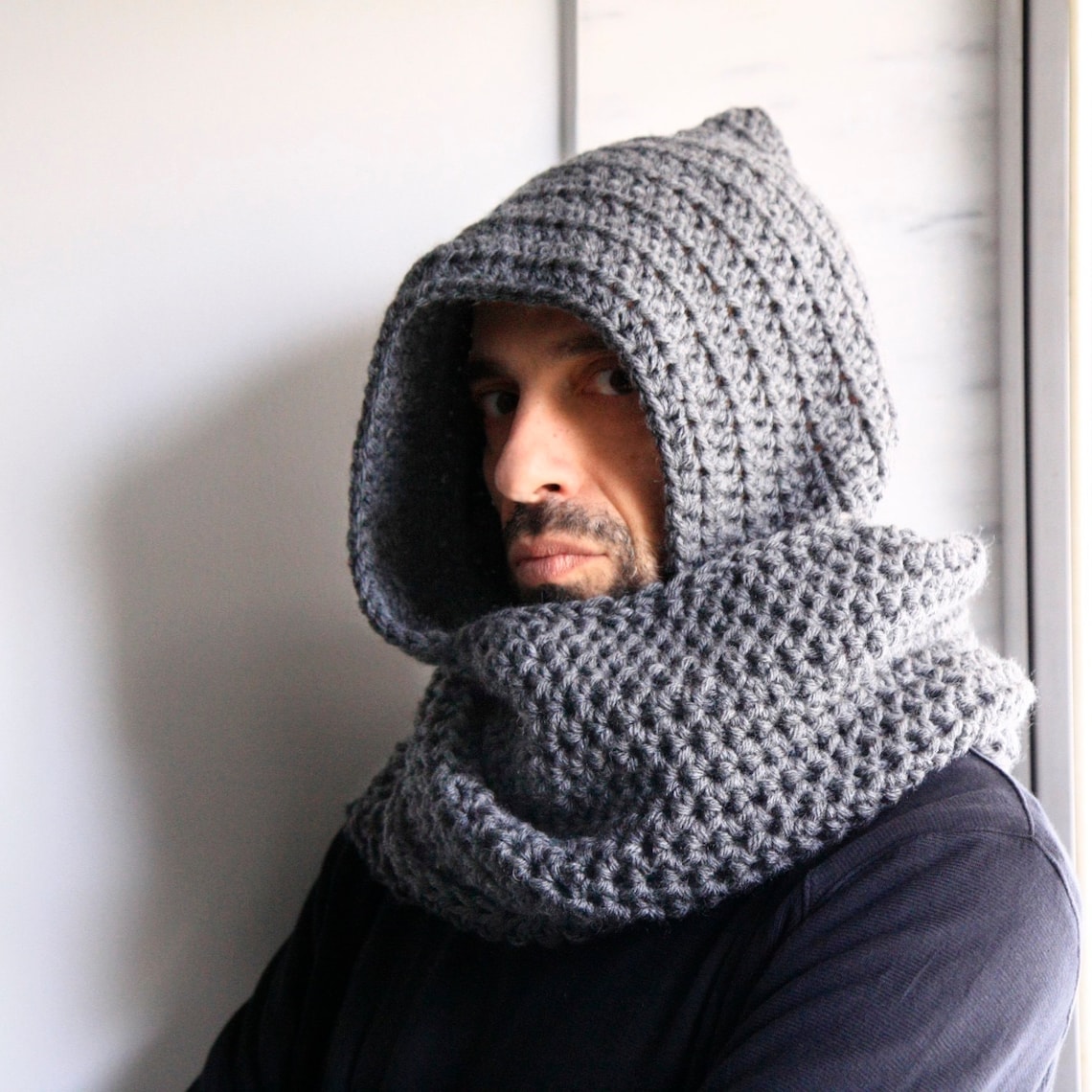 Mens hood scarf mens infinity scarf mens winter hood mens Etsy