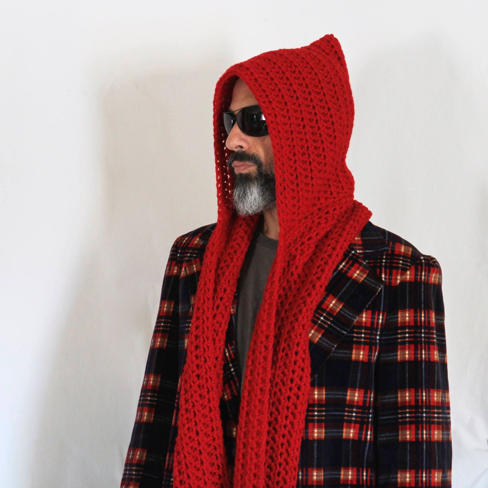Mens Long Hooded Scarf Red Hooded Scarf Open Ends Hooded Etsy