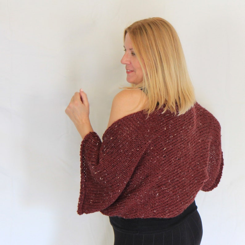 Knit Shrug Burgundy Shrug Womens Shrug Chunky Shrug Tweed Etsy