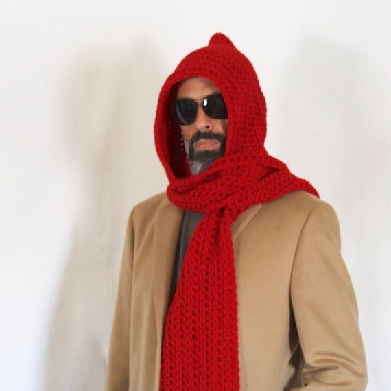 Mens Long Hooded Scarf Red Hooded Scarf Open Ends Hooded - Etsy Singapore