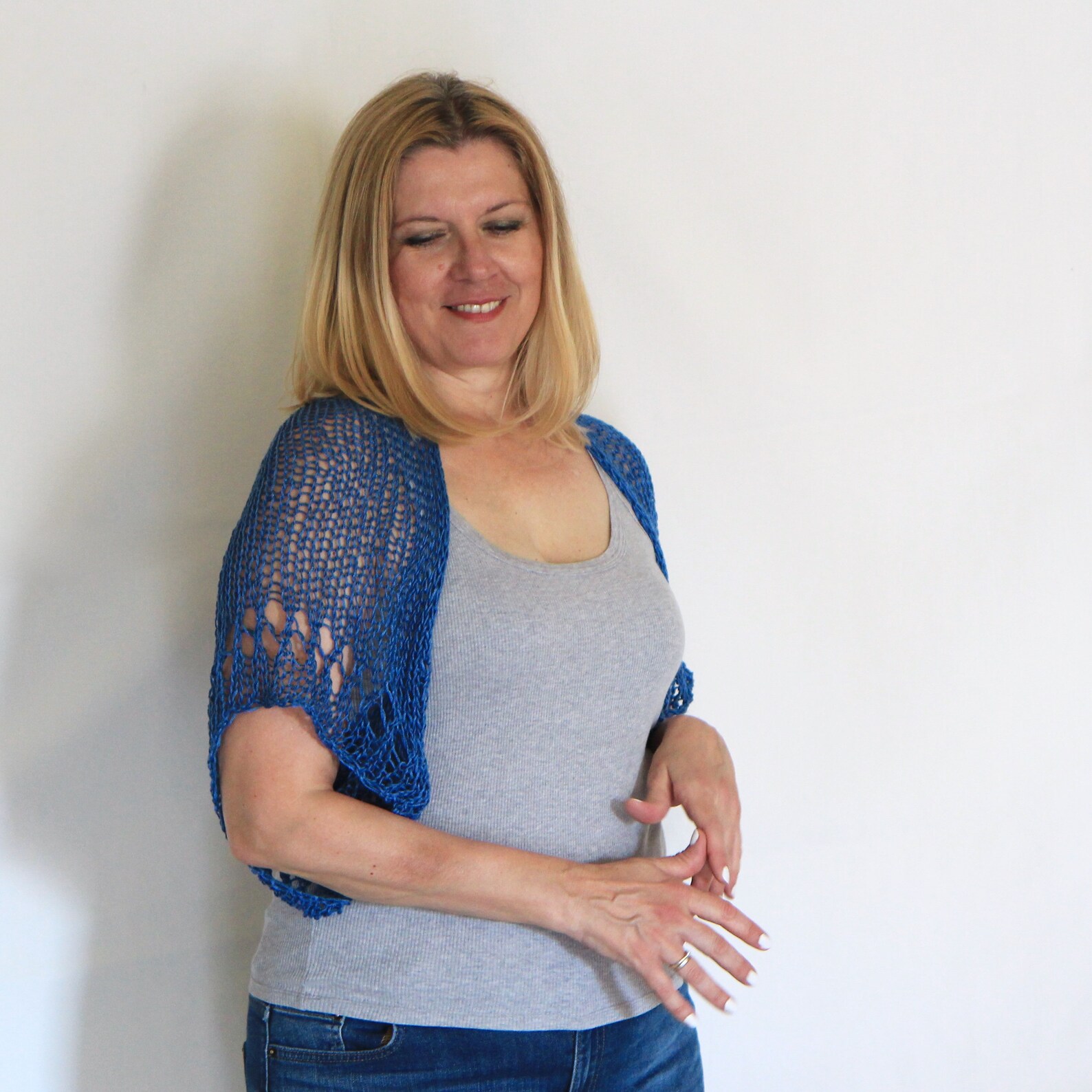 Classic Blue Shrug Loose Knit Shrug Summer Shrug Summer Etsy