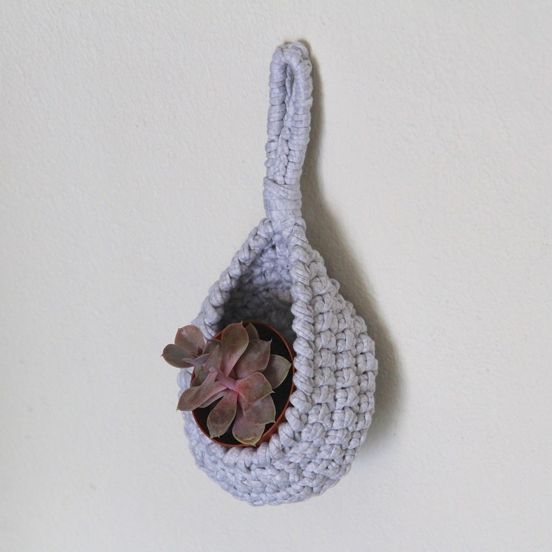 Grey crochet planter hanging basket grey storage basket Etsy