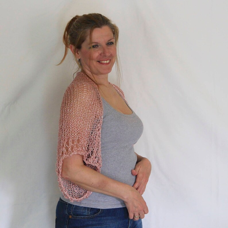 Dusty Pink Shrug Loose Knit Shrug Shimmering Bolero Cotton Etsy