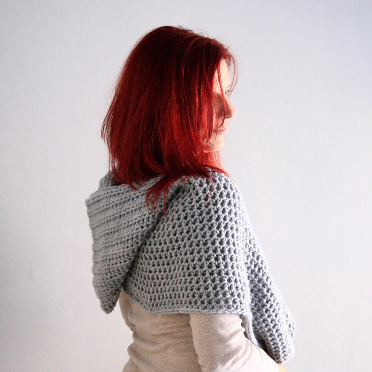 Infinity Scarf With Hood Light Gray Hooded Scarf Infinity Etsy