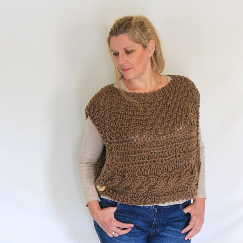 Taupe Poncho Sweater Poncho Sleeveless Sweater Chunky - Etsy