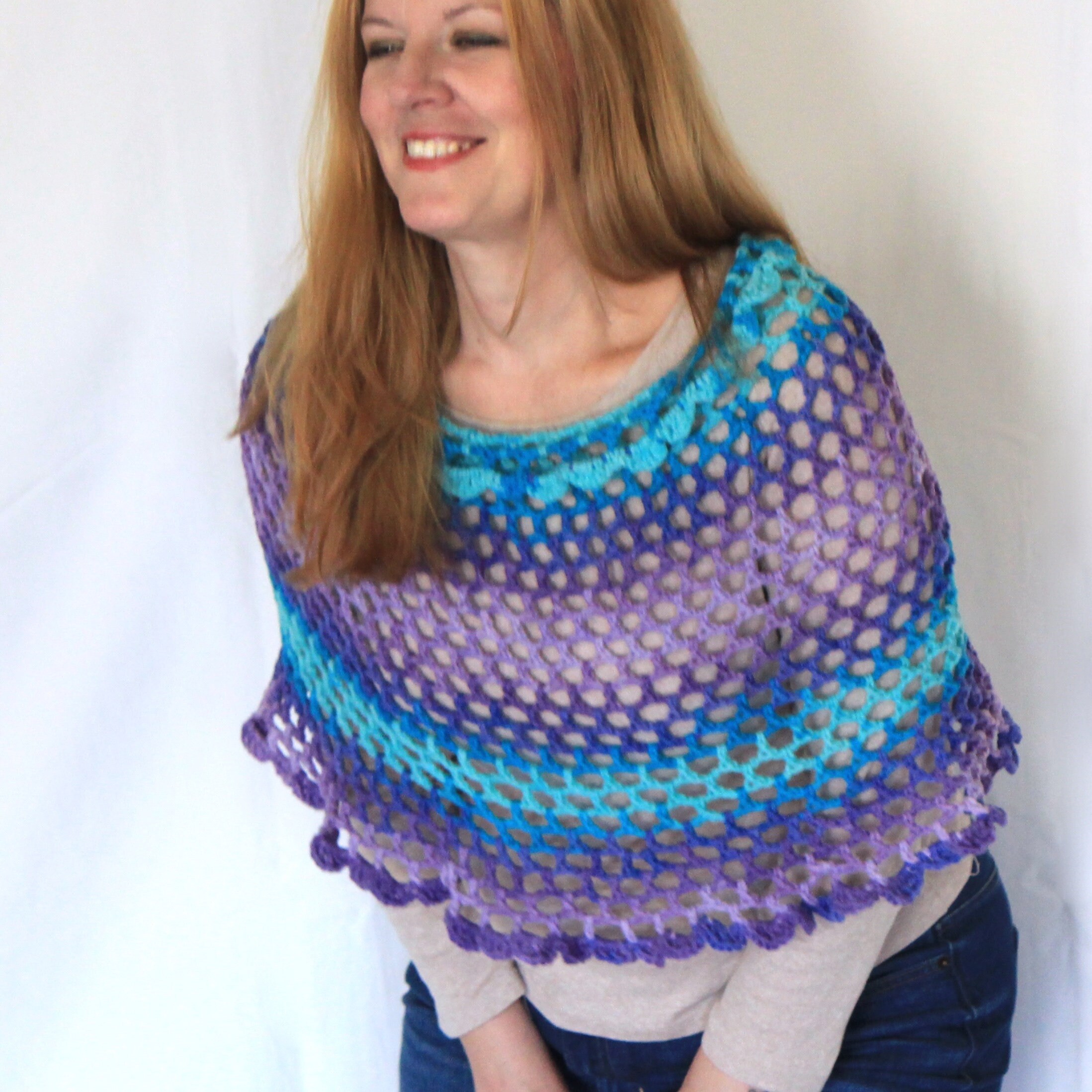 Purple poncho turquoise poncho purple capelet turquoise | Etsy