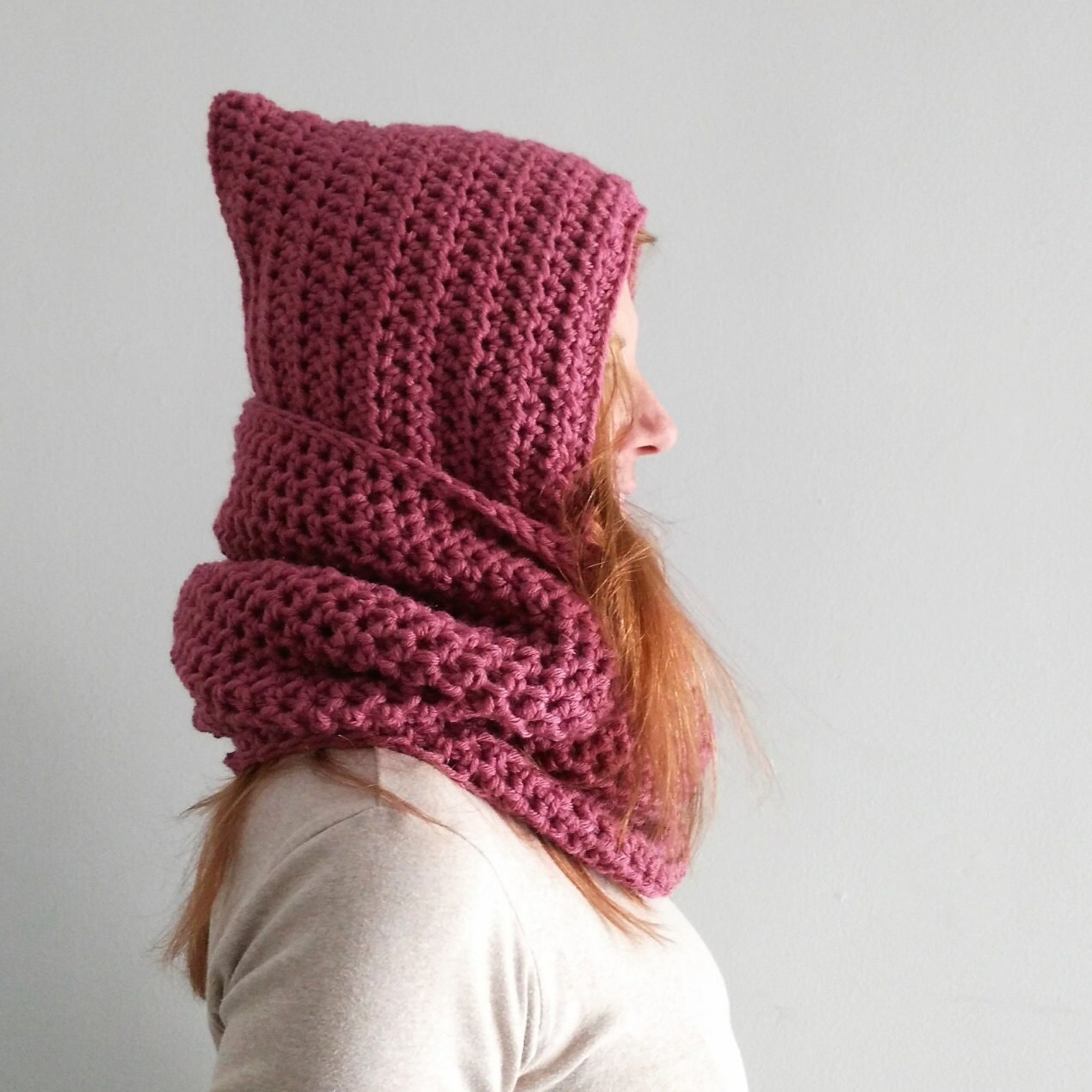 Infinity Scarf With Hood Dusty Rose Hooded Scarf Infinity Etsy