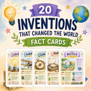 20 Inventions Fact Cards | Printable STEM Learning Flashcards (Digital Download)