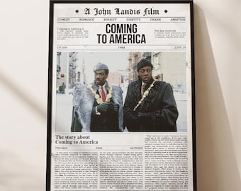 Coming to America Poster, Movie Art Print, Newspaper Style, Comedy Wall Decor
