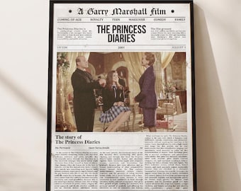 The Princess Diaries Poster, Movie Art Print, Newspaper Style, 2000s Comedy Decor