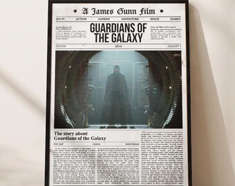 Guardians of the Galaxy Poster, Movie Art Print, Newspaper Style, Sci-Fi Wall Decor