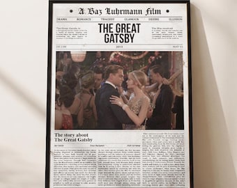 The Great Gatsby Poster, Movie Art Print, Newspaper Style, 1920s Wall Decor